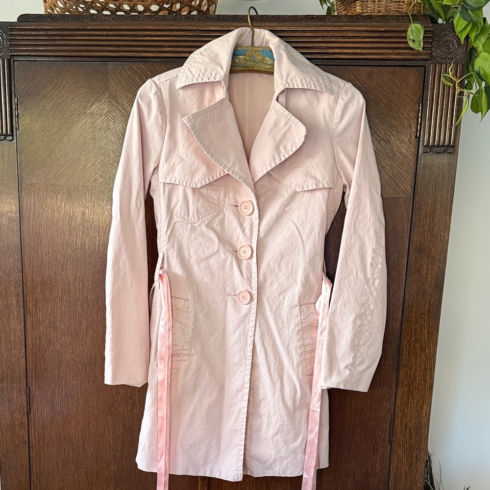 Buffalo David Bitton Pink Trench Coat Jacket Satin Belt Pockets Small Womens
